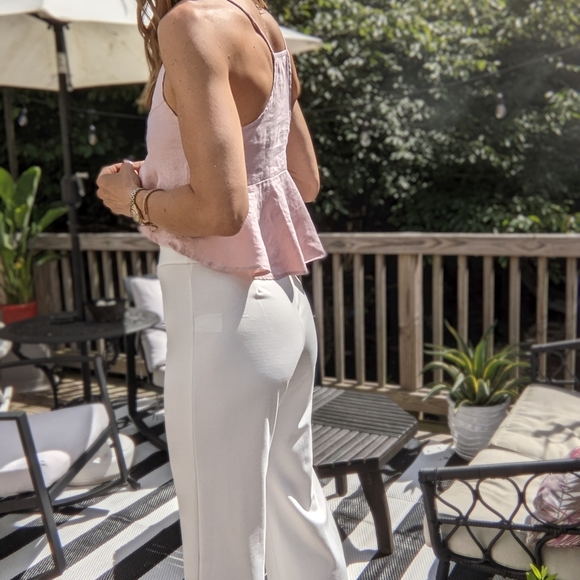 Cropped Spaghetti Strap Ruffled Blouse | 100% Linen | Blush Pink | Size XS - Picture 6 of 10